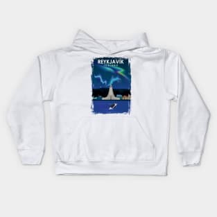 Reykjavik Iceland northern lights Travel Poster Kids Hoodie